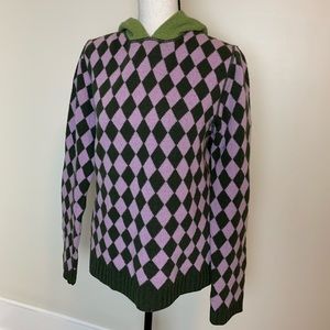 Burberry RARE Purple Diamond All Over 100% Pure Wool Hooded Sweater